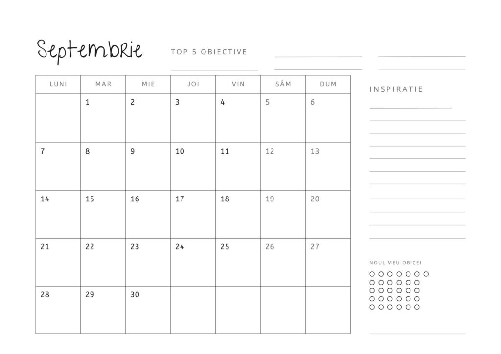 Calendar 2026 Septembrie