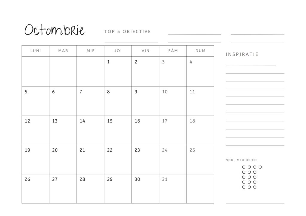 Calendar 2026 Octombrie