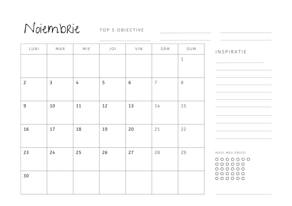 Calendar 2026 Noiembrie
