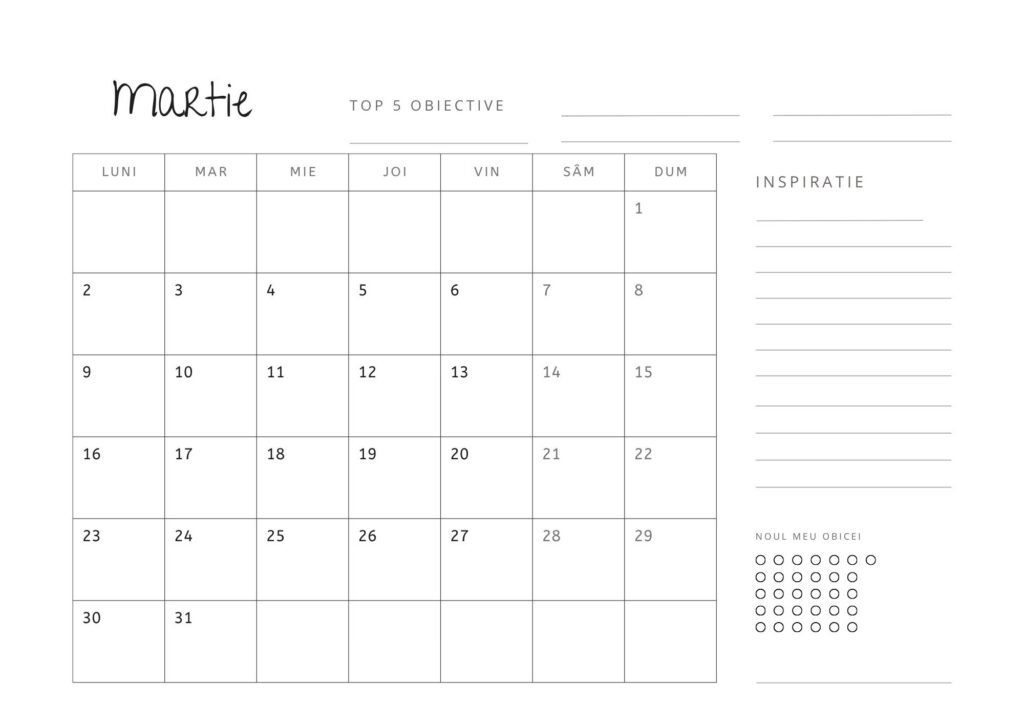 Calendar 2026 Martie