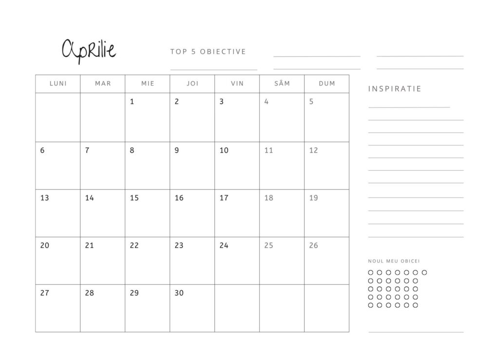 Calendar 2026 Aprilie