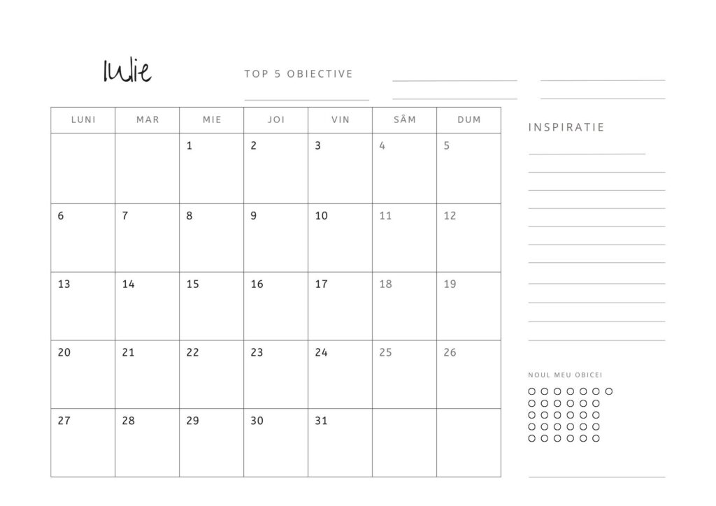 Calendar 2026 Iulie