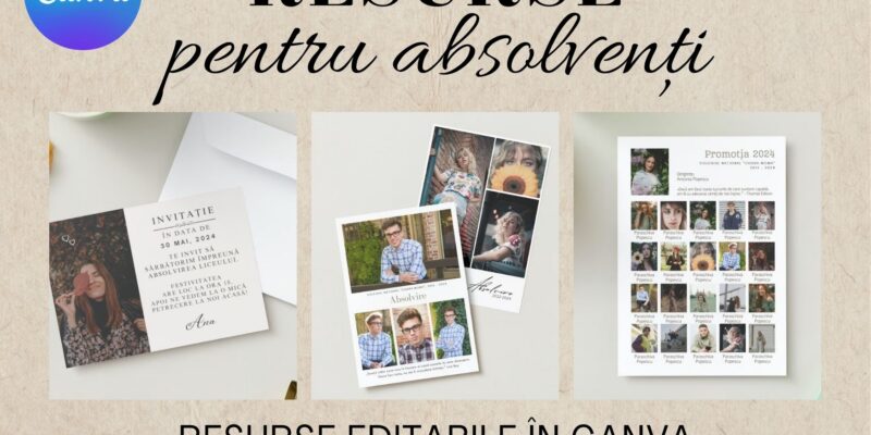 Resurse gratuite pentru absolvire - Invitație cu poză, model de portret A4 și colaj tip tablou de clasă