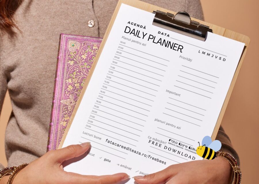 Minimalist daily planner - printer friendly - șablon de planificare zilnică
