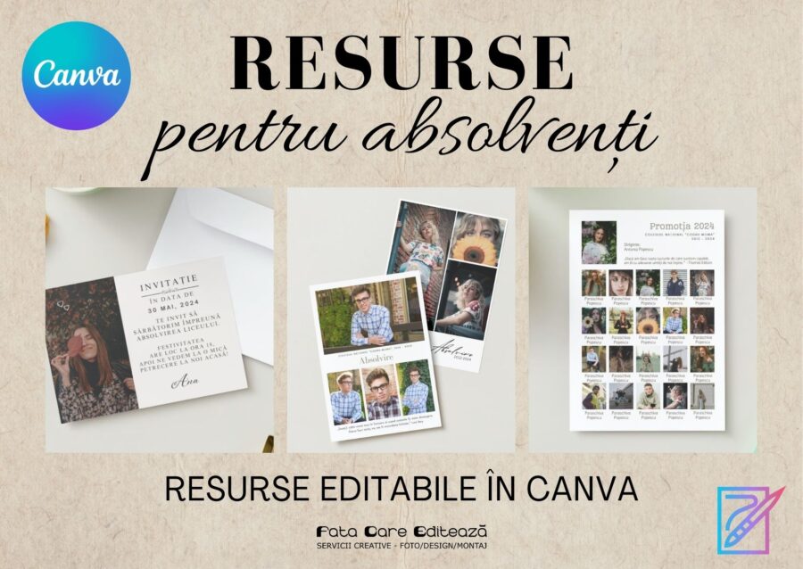 Resurse gratuite pentru absolvire - Invitație cu poză, model de portret A4 și colaj tip tablou de clasă