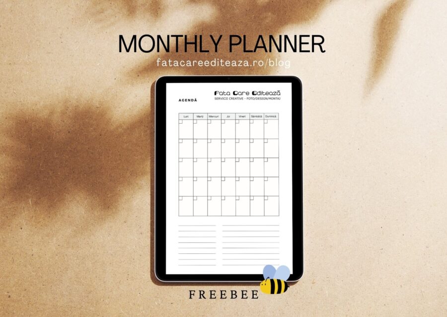 Minimalist monthly planner - printer friendly - șablon de planificare lunară